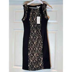 Katherine Barclay Black w/ Lace Panel Sleeveless Dress sz 4 NWT